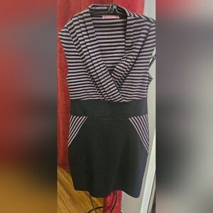 Striped Black and Purple Grey Striped Dress